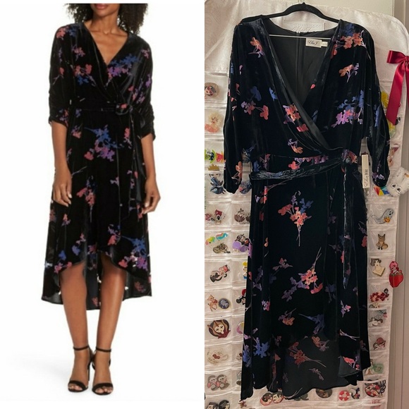 Eliza J Dresses & Skirts - 🖤PRICE FIRM🖤 Eliza J Velvet Floral Faux Wrap Dress
Size 14